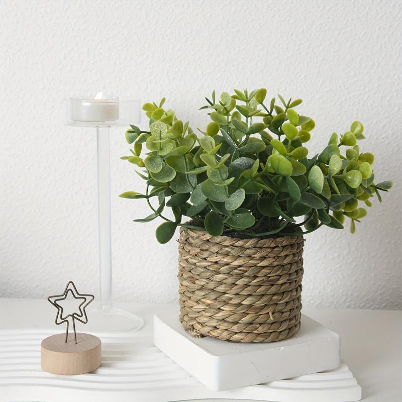 Artificial Rattan Woven Potted Plant for Home Office Bathroom Decor