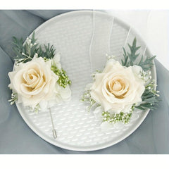 Rose Wedding Wrist Corsage And Boutonniere Set Champagne
