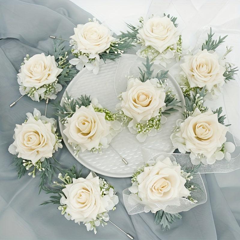 Rose Wedding Wrist Corsage And Boutonniere Set Champagne