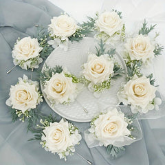 Rose Wedding Wrist Corsage And Boutonniere Set Champagne