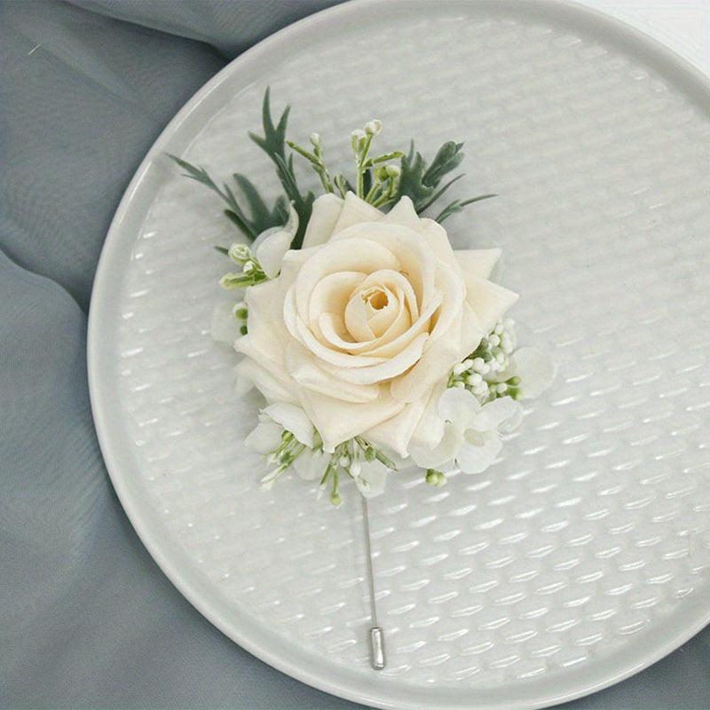 Rose Wedding Wrist Corsage And Boutonniere Set Champagne