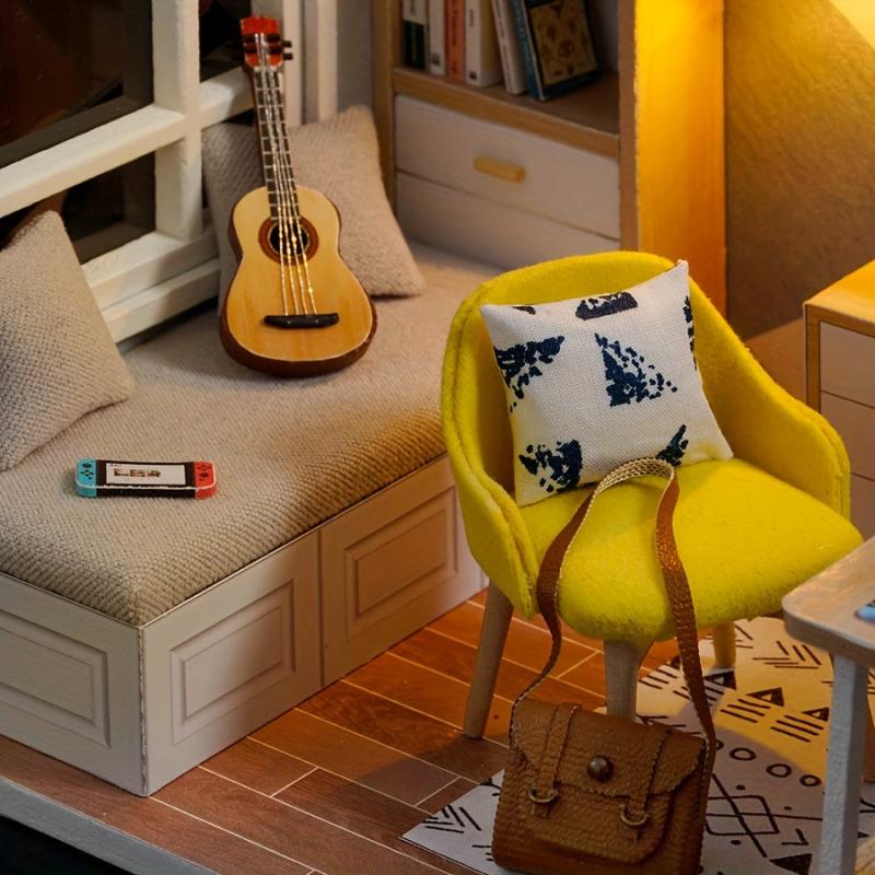 DIY Wooden Dollhouse Kit with Furniture and Dust Proof Cover