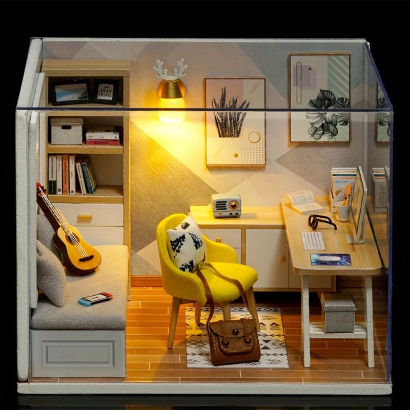 DIY Wooden Dollhouse Kit with Furniture and Dust Proof Cover