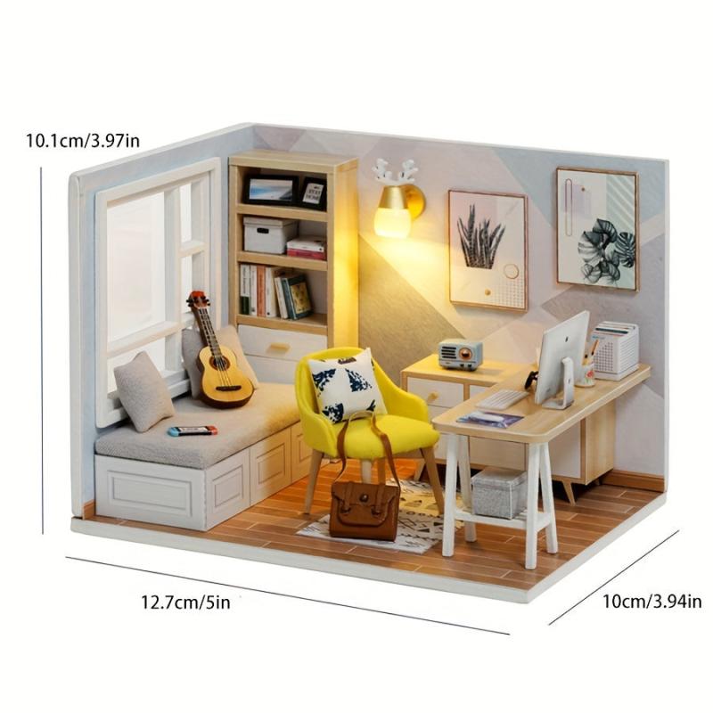 DIY Wooden Dollhouse Kit with Furniture and Dust Proof Cover