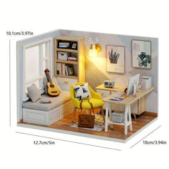 DIY Wooden Dollhouse Kit with Furniture and Dust Proof Cover