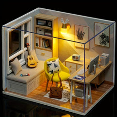 DIY Wooden Dollhouse Kit with Furniture and Dust Proof Cover