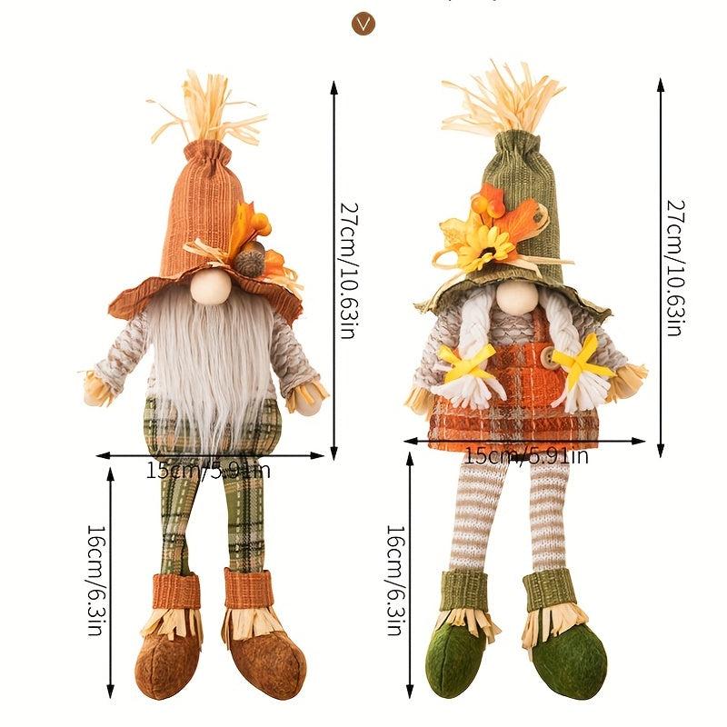 2pcs Fall Gnomes Doll Decoration Boy And Girl Pumpkin Sunflower Ornament