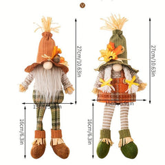 2pcs Fall Gnomes Doll Decoration Boy And Girl Pumpkin Sunflower Ornament
