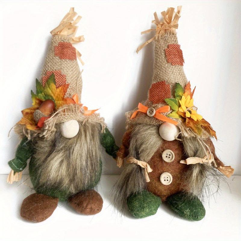 2pcs Fall Gnomes Doll Decoration Boy And Girl Pumpkin Sunflower Ornament