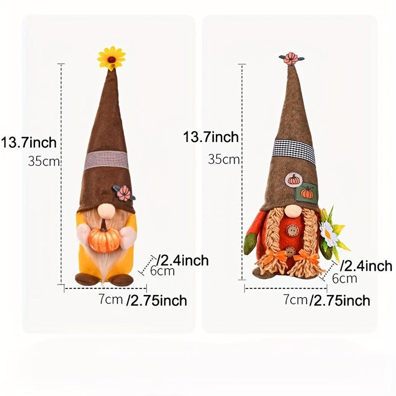 2pcs Fall Gnomes Doll Decoration Boy And Girl Pumpkin Sunflower Ornament