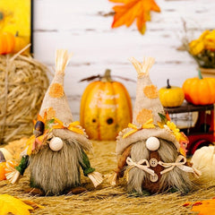 2pcs Fall Gnomes Doll Decoration Boy And Girl Pumpkin Sunflower Ornament