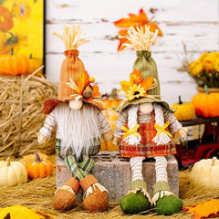 2pcs Fall Gnomes Doll Decoration Boy And Girl Pumpkin Sunflower Ornament