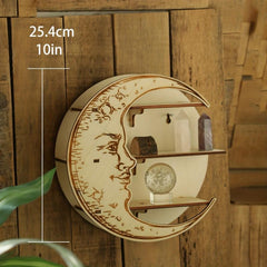 Boho Wooden Crystal Moon Wall Shelf - Fall Halloween Decor