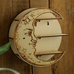 Boho Wooden Crystal Moon Wall Shelf - Fall Halloween Decor