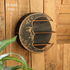 Boho Wooden Crystal Moon Wall Shelf - Fall Halloween Decor