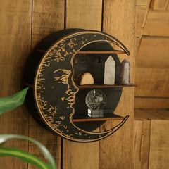 Boho Wooden Crystal Moon Wall Shelf - Fall Halloween Decor