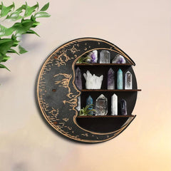 Boho Wooden Crystal Moon Wall Shelf - Fall Halloween Decor