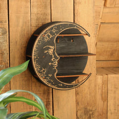 Boho Wooden Crystal Moon Wall Shelf - Fall Halloween Decor