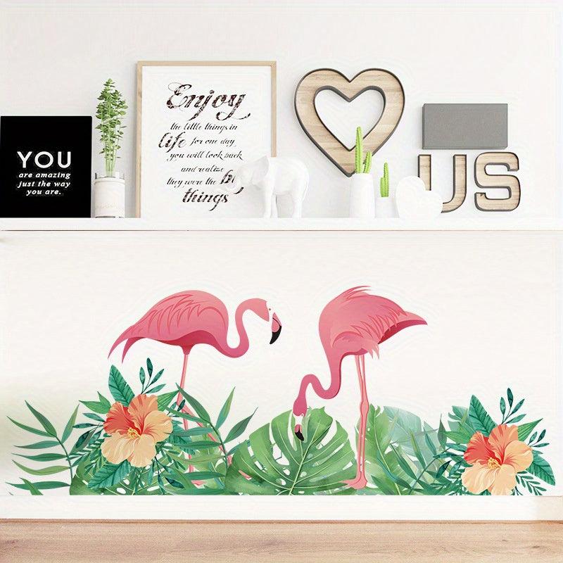 Pink Flamingo & Tropical Vegetation Wall Sticker for Home Decor