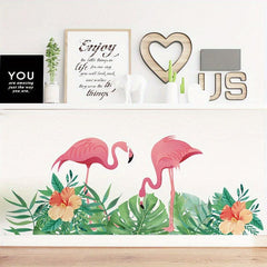 Pink Flamingo & Tropical Vegetation Wall Sticker for Home Decor
