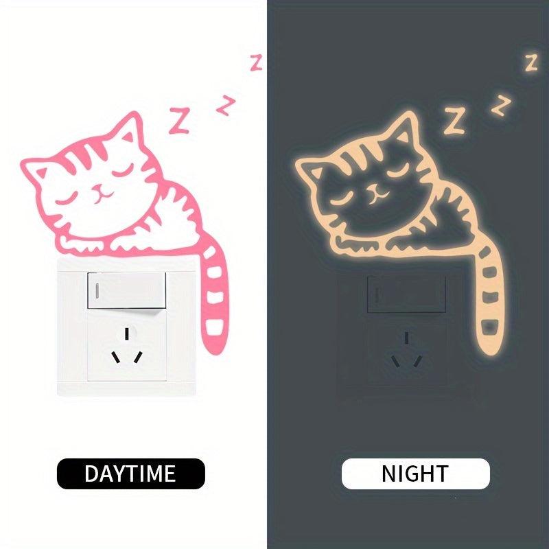 Glow in the Dark Cat Wall Stickers - Cute Cartoon Design