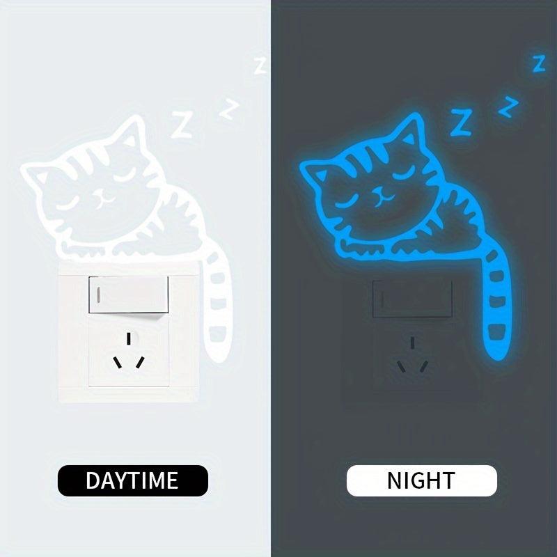 Glow in the Dark Cat Wall Stickers - Cute Cartoon Design