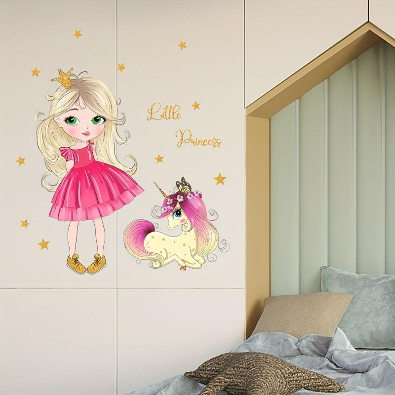 Unicorn Princess Wall Sticker for Kids' Bedroom Decor Self Adhesive