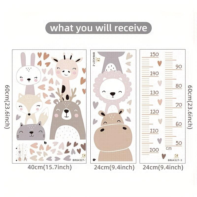 Cartoon Height Measure Sticker Animals Nursery Wall Decals