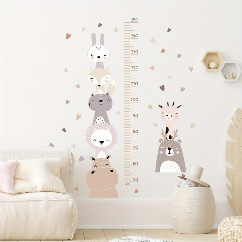 Cartoon Height Measure Sticker Animals Nursery Wall Decals