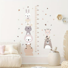Cartoon Height Measure Sticker Animals Nursery Wall Decals