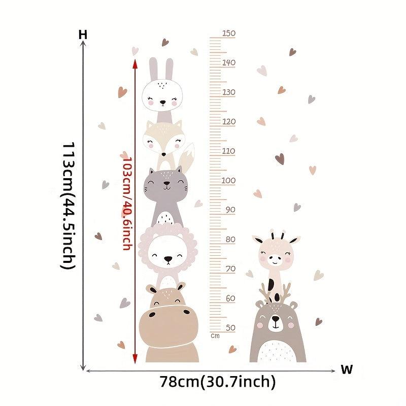 Cartoon Height Measure Sticker Animals Nursery Wall Decals