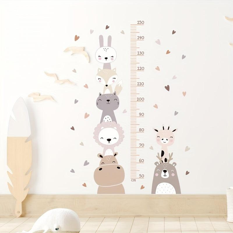 Cartoon Height Measure Sticker Animals Nursery Wall Decals