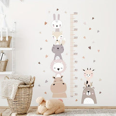 Cartoon Height Measure Sticker Animals Nursery Wall Decals