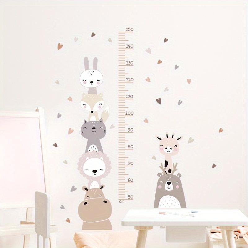 Cartoon Height Measure Sticker Animals Nursery Wall Decals