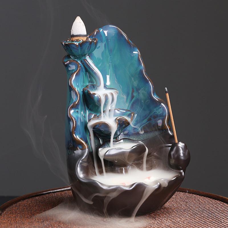 Ceramic Lotus Incense Burner Waterfall Censer Home Decoration