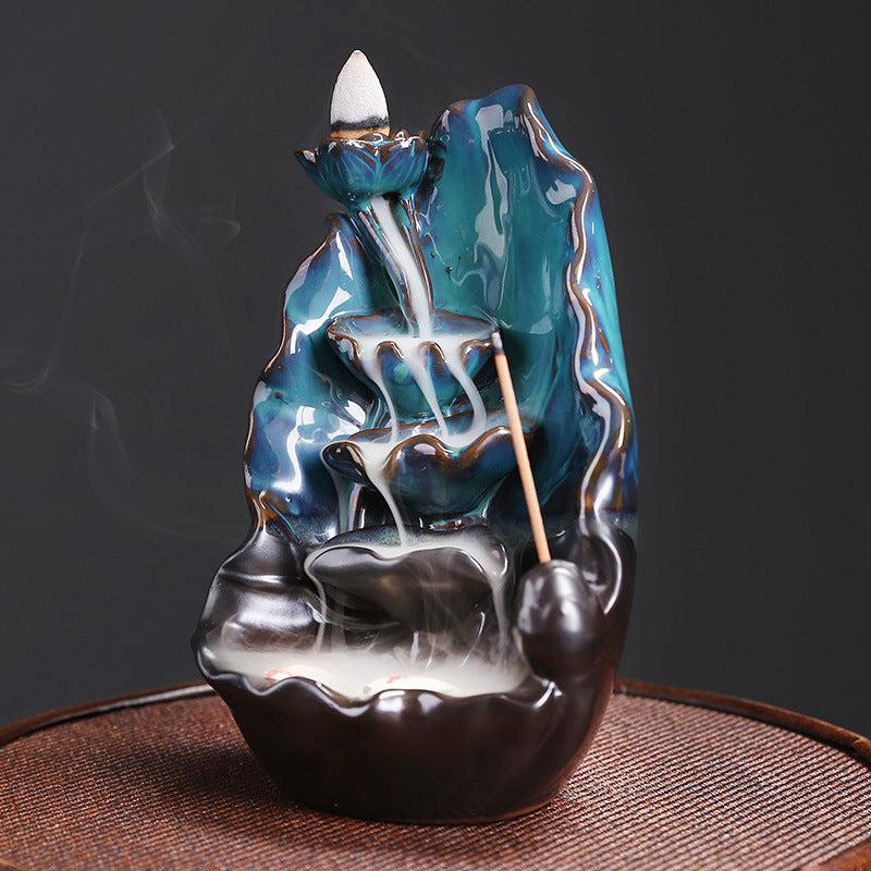 Ceramic Lotus Incense Burner Waterfall Censer Home Decoration