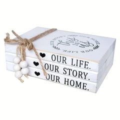 Distressed Wooden Decorative Books Stack for Rustic Home Decor