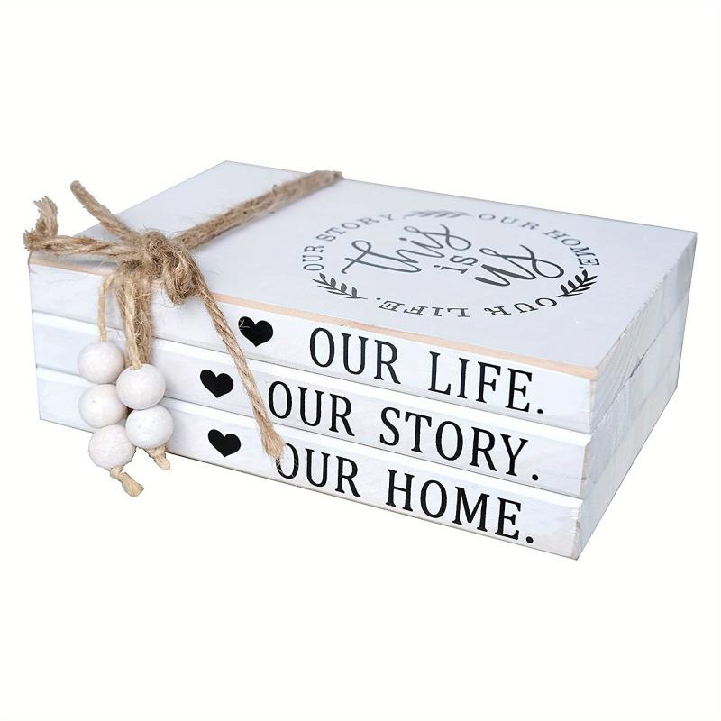 Distressed Wooden Decorative Books Stack for Rustic Home Decor