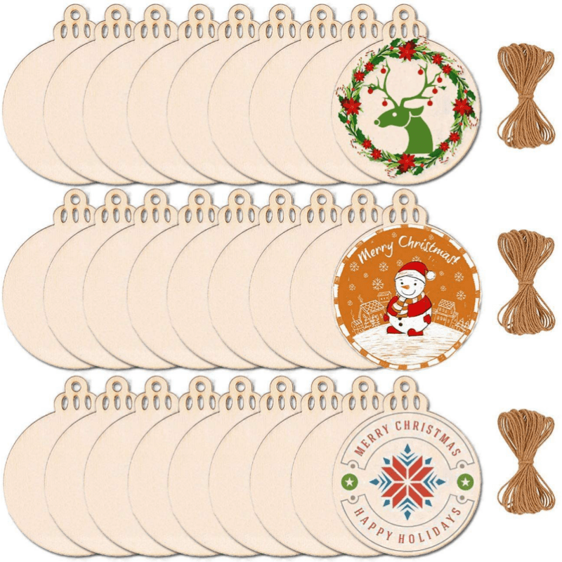 Christmas Wooden Baubles DIY Ornaments for Home Decor