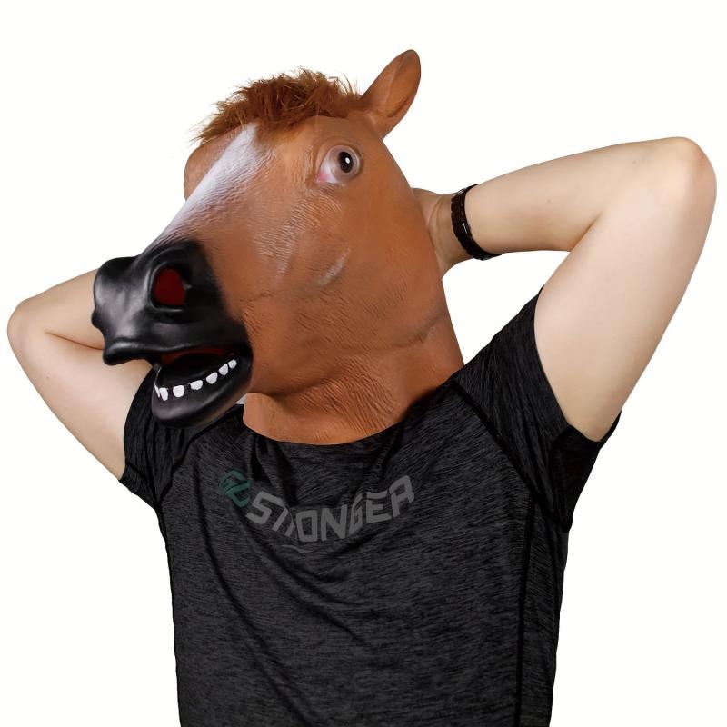 Brown Horse Head Mask Latex Animal Masque Novelty Halloween Costume Party