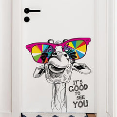 Giraffe Glasses Wall Sticker Adhesive Funny Animal Wall Decor