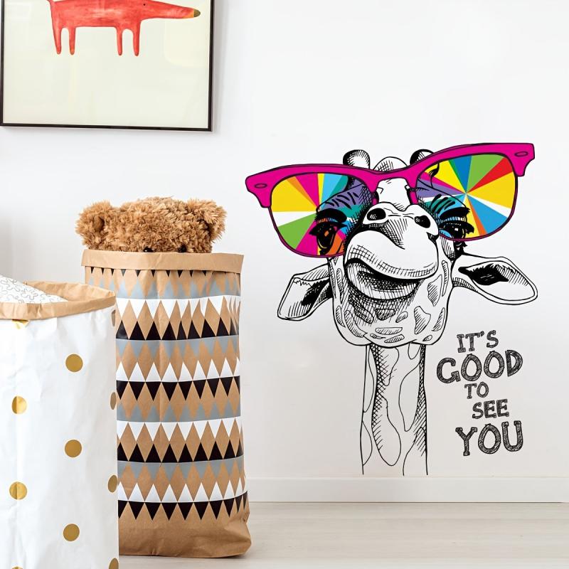 Giraffe Glasses Wall Sticker Adhesive Funny Animal Wall Decor