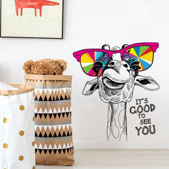 Giraffe Glasses Wall Sticker Adhesive Funny Animal Wall Decor
