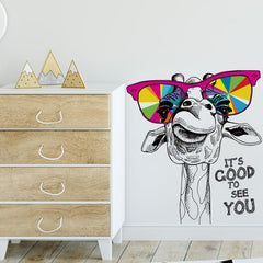 Giraffe Glasses Wall Sticker Adhesive Funny Animal Wall Decor