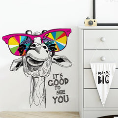 Giraffe Glasses Wall Sticker Adhesive Funny Animal Wall Decor