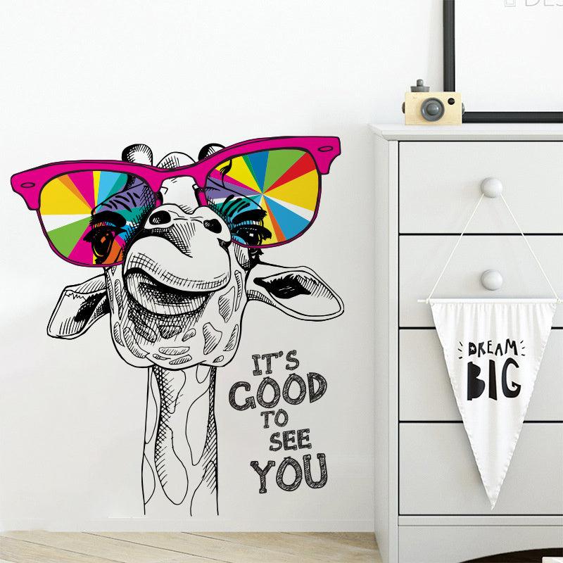 Giraffe Glasses Wall Sticker Adhesive Funny Animal Wall Decor