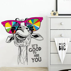 Giraffe Glasses Wall Sticker Adhesive Funny Animal Wall Decor