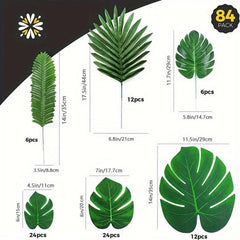 84pcs Tropical Palm Leaves for Summer Parties Luau and Garden Decor