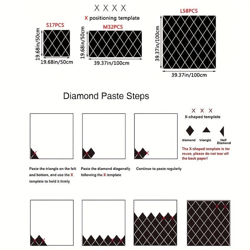 32pcs Rhombus Wall Stickers Removable Mirror Geometric Art Decor DIY Wall Decals