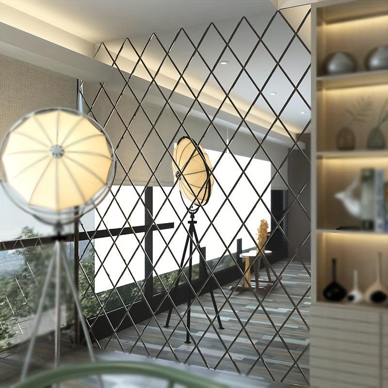 32pcs Rhombus Wall Stickers Removable Mirror Geometric Art Decor DIY Wall Decals